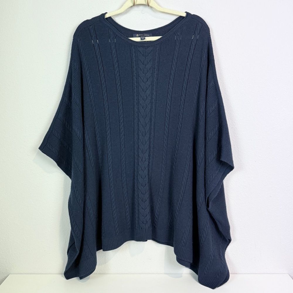 Brooks Brothers Navy Cable Knit Wool Blend Poncho OS